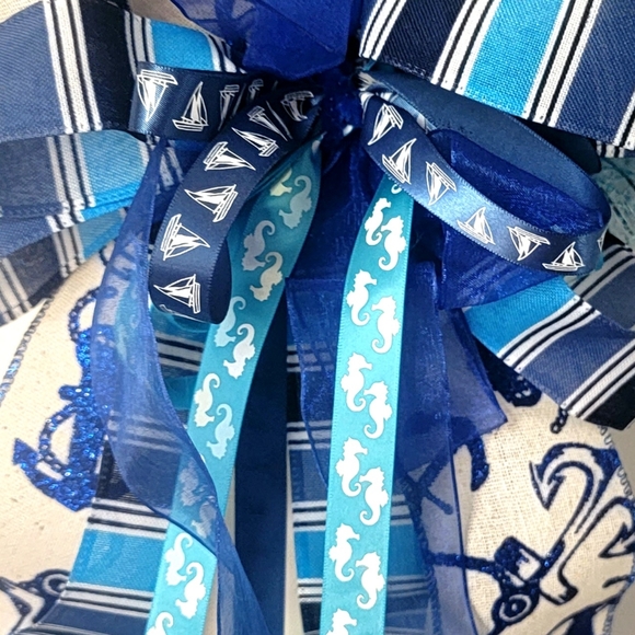 Beach Wreath Nautical Seagull Starfish Deco Mesh Bow Coastal Blue Teal Navy - Picture 10 of 11